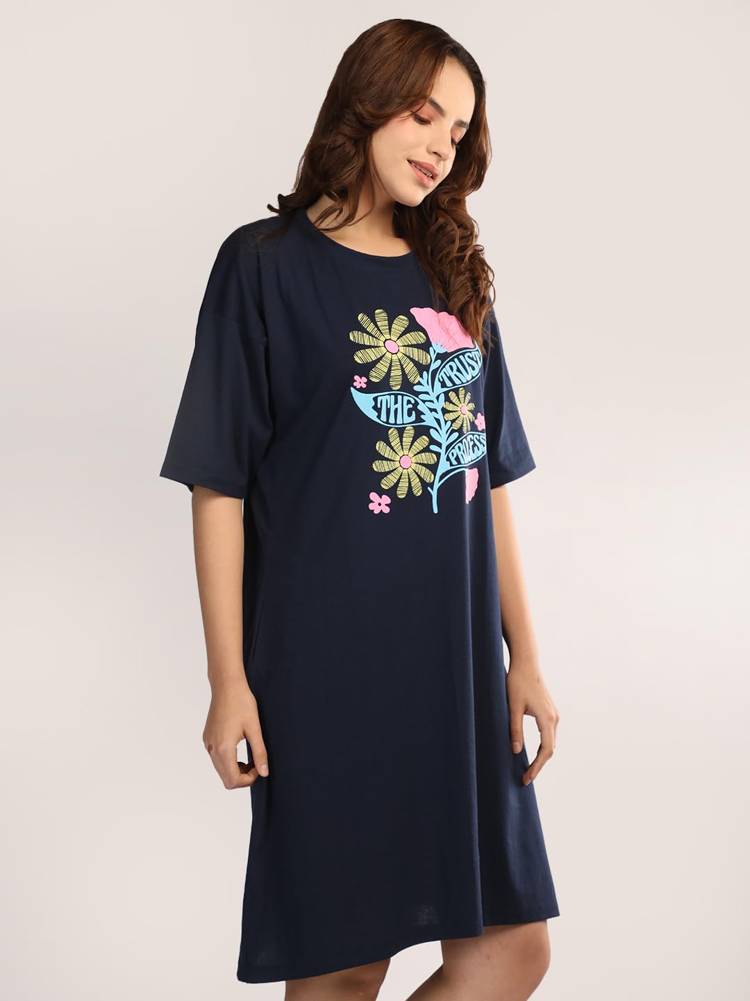 Duchess Mom T-Shirt Dress | Night Dress | Loose Fit | Pre and Post Pregnancy Navy - Image 3 thumbnail