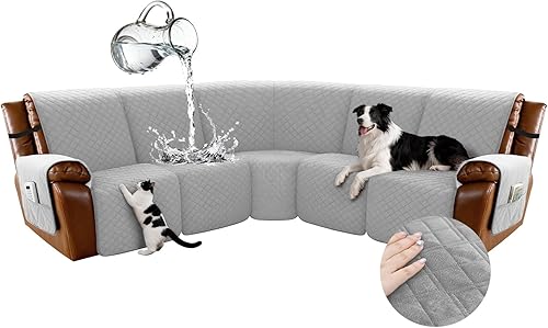 Miniatura 92 de Arfntevss - Fundas impermeables para sofá seccional reclinable en forma de L, funda antideslizante lavable para sofá reclinable, juego de fundas en