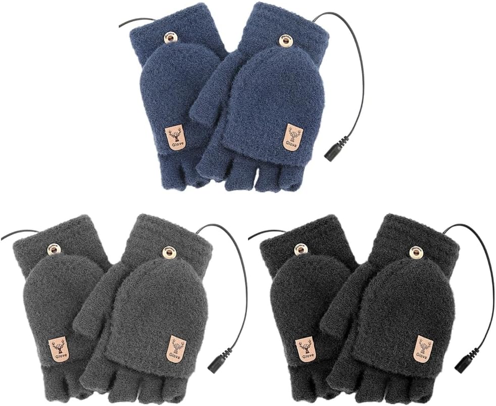 USB Powered 5V Electric Heating Gloves Fingerless Mittens with Soft Fleece for Indoor Outdoor