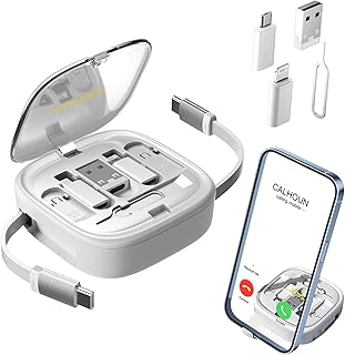 ESSAGER - Multi USB Retractable Charging Cable Kit, USB C to Lighting Adapter, USB-A and Type C to Type C/micro/Lighting, Data Transfer,Card Storage Box with Stand