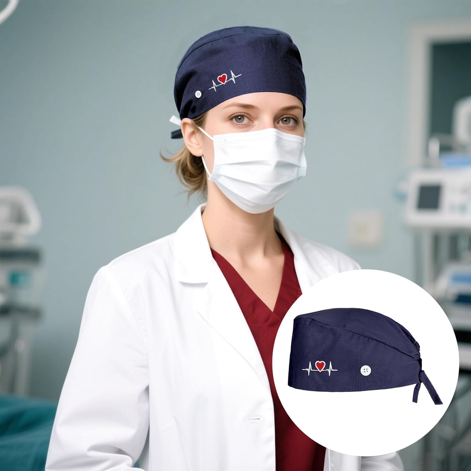 EupHHonycs 12 Pcs Bouffant Cap with Buttons Adjustable Bouffant Nurse Hats Unisex Sweatband Adjustable Gourd-Shaped Tie Back Hats