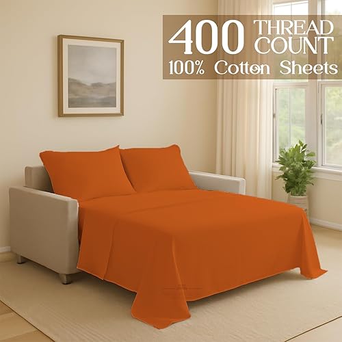 Miniatura 116 de Juego de 4 piezas para sofá cama, 100% algodón de 400 hilos, sábana bajera con bolsillos profundos, suave, sin arrugas y transpirable, calidad