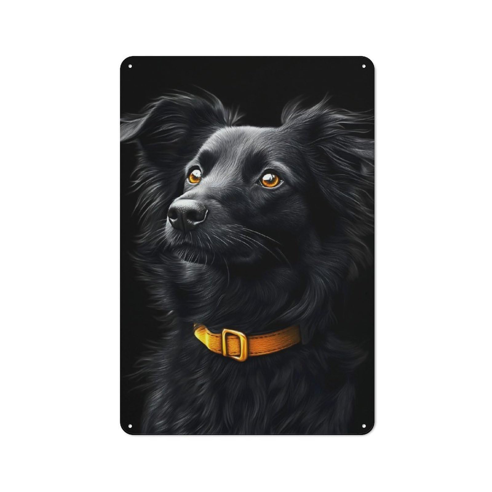 Junmoney Black & Gold Border Collie Tin Wall Plaque 30X20cm With For Bar Or Restaurant, Autumn Wall Decor For Hospitality Decor Collectors