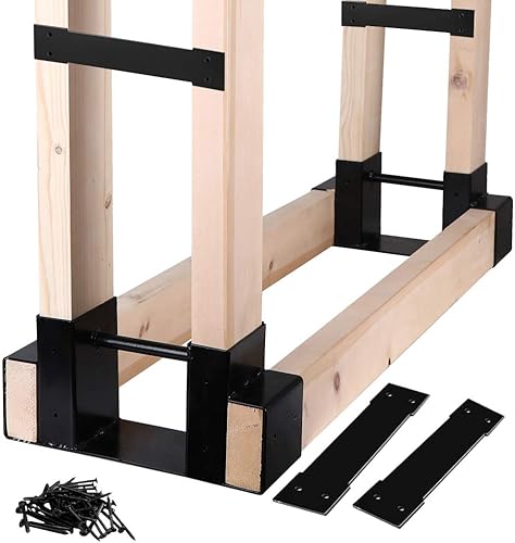 Mofeez - Kit de soporte de almacenamiento para leña al aire libre, soporte de almacenamiento de madera para chimenea, ajustable a cualquier longitud