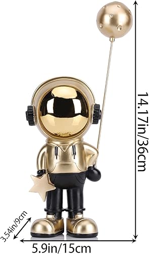 Miniatura 2 de Estatua de astronauta decoración del hogar, decoración de astronauta dorada, figura de astronauta dorada y negra, escultura moderna de decoración