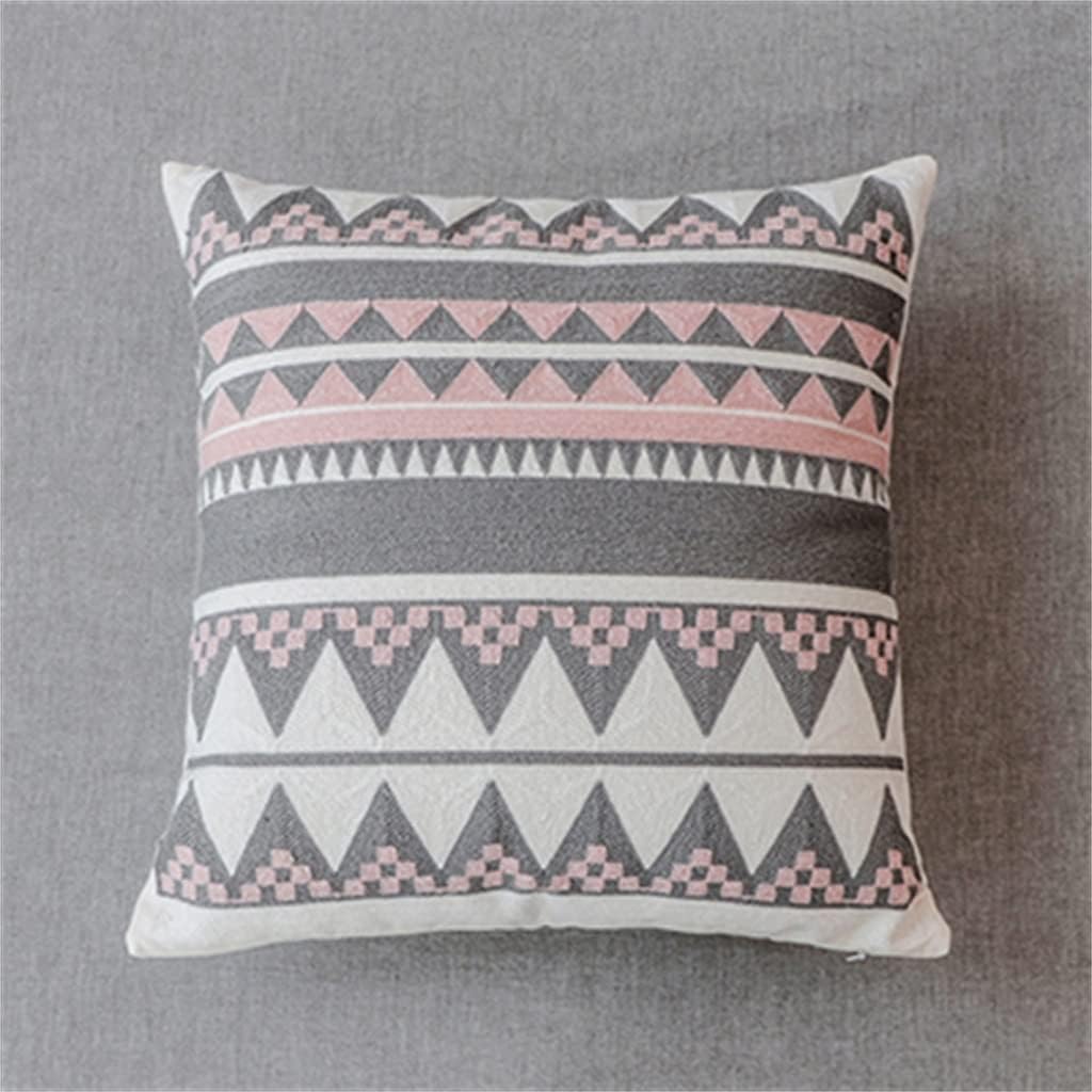 HBJWOV Geometric Embroidered Cushion Cover Grey Pillowcase Canvas Cotton Square Embroidery Pillow 45x45cm Home Decor(C)