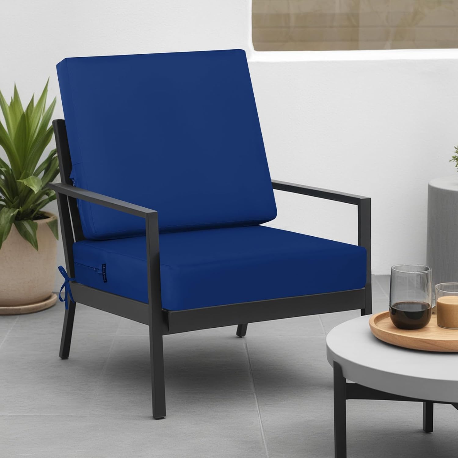 idee-home Outdoor Cushions for Patio Furniture, Outdoor Seat Cushion, Waterproof Couch Hampton Bay Deep Seat Replacement Chair Cushions for Garden Lawn Backyard Deck, 24 x 24 Navy Bue