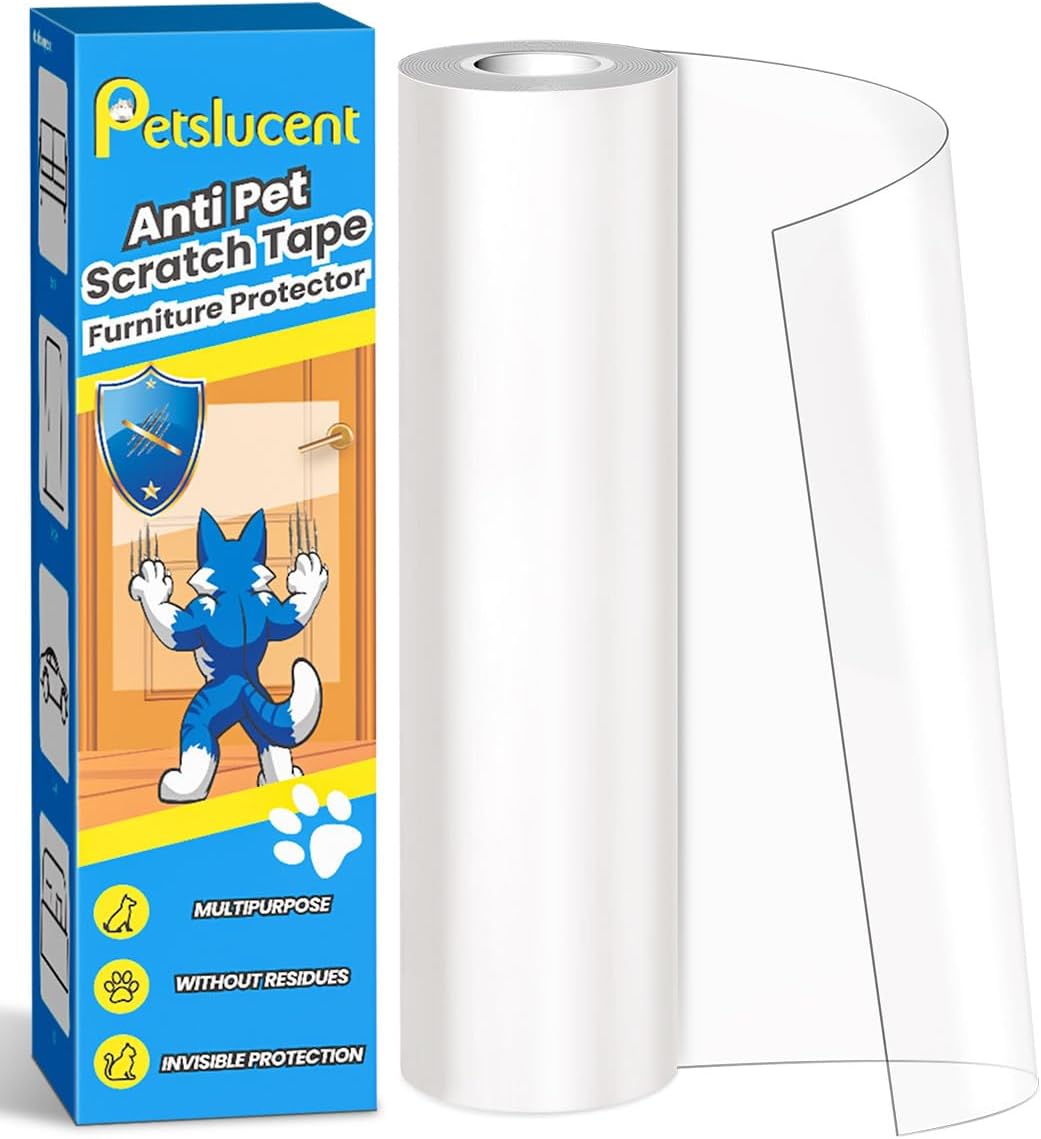 Petslucent Door Protector from Dog Scratching, Cat Anti Scratch Tape， Clear Training Self Adhesive Tape for Carpet, Sofa, Couch, Door (20cm x 5m)