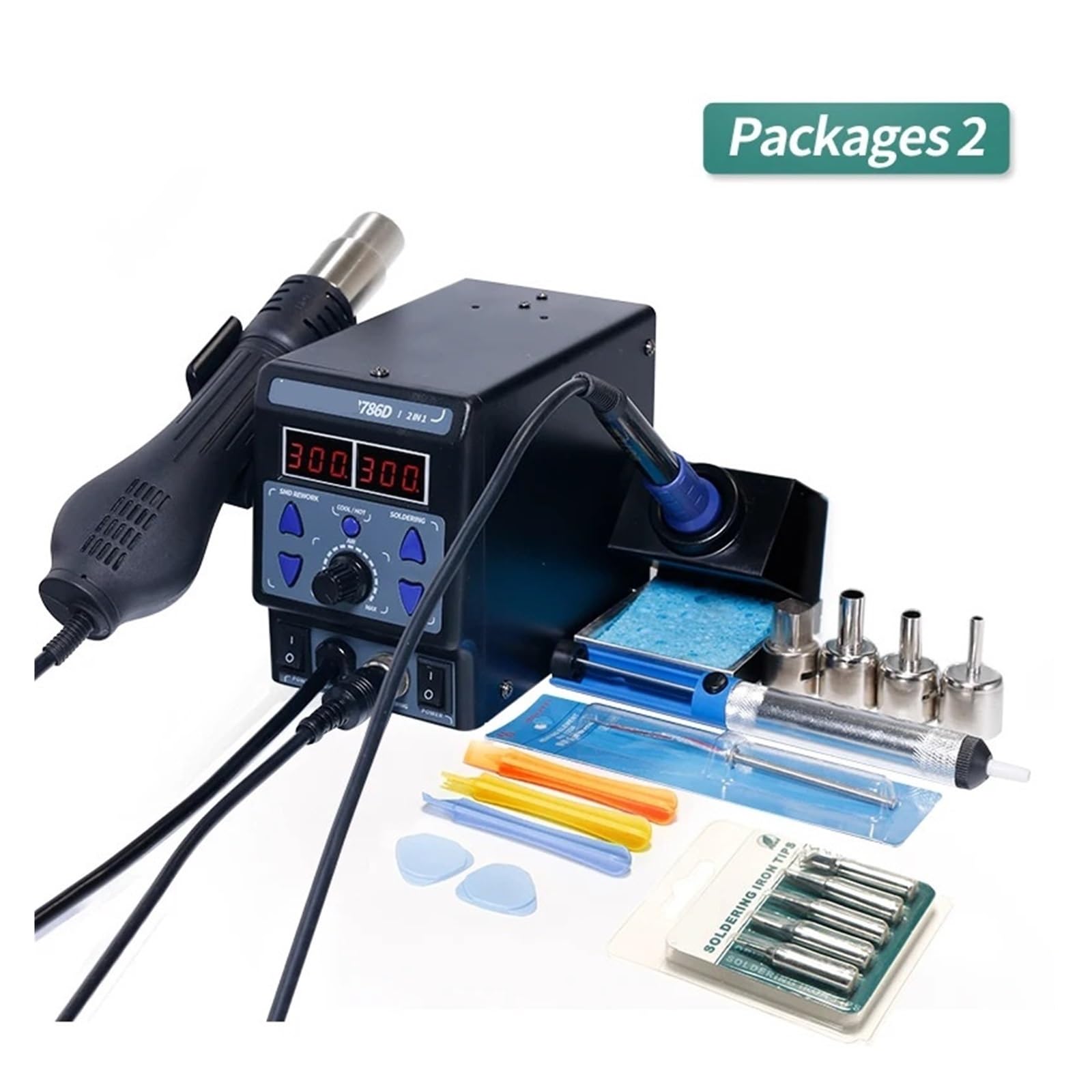 Stazione di Saldatura, 8786D-I Stazione Di Saldatura SMD Doppio Display Digitale Saldatore Con Pistola Ad Aria Calda Fredda Stazione Di Rilavorazione 2 In 1(Package 2)