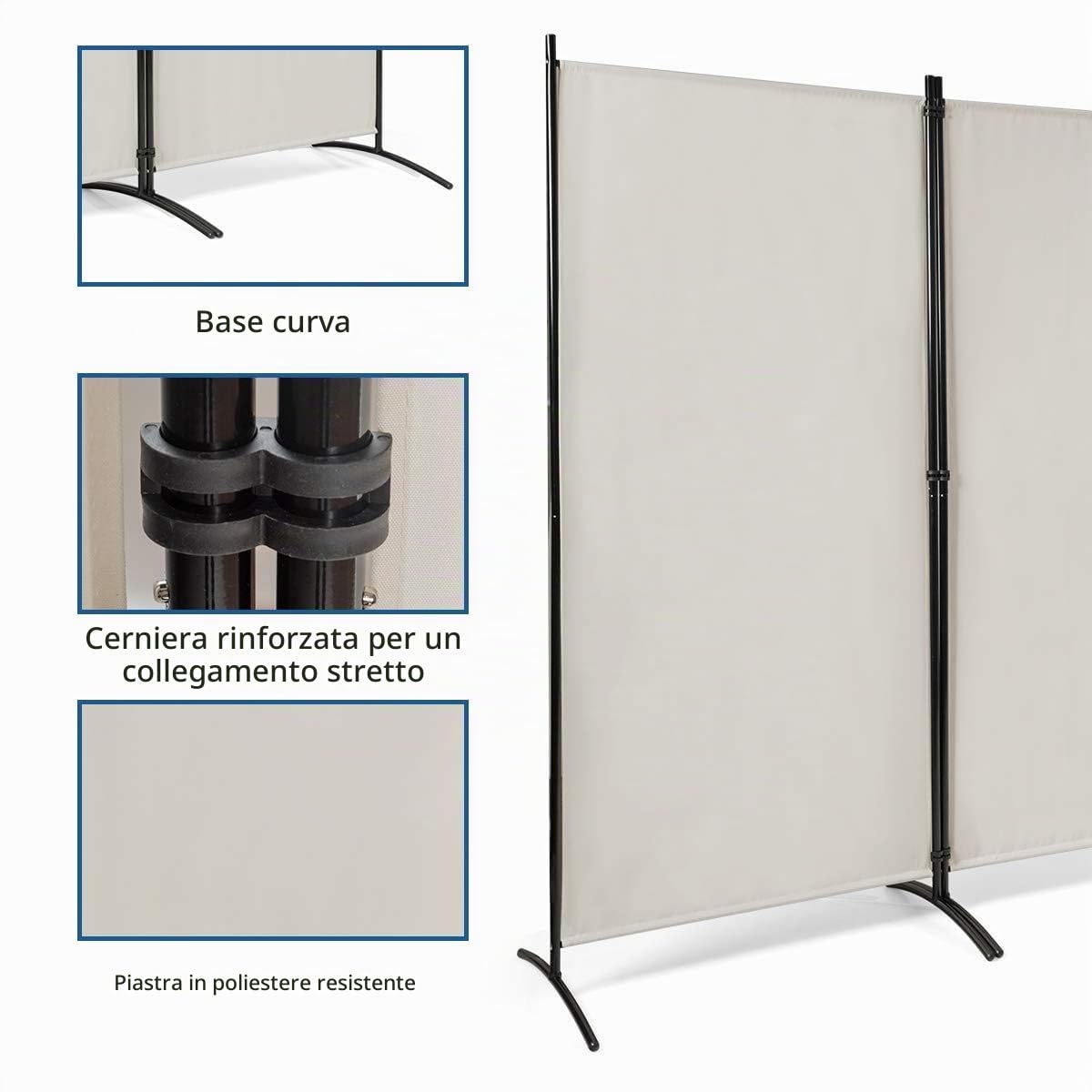 FANTASK 260 x 183 cm, divisorio pieghevole, 3 pezzi, divisorio da parete in metallo e poliestere, frangivista, divisore interno per casa, ufficio, terrazza, extra largo