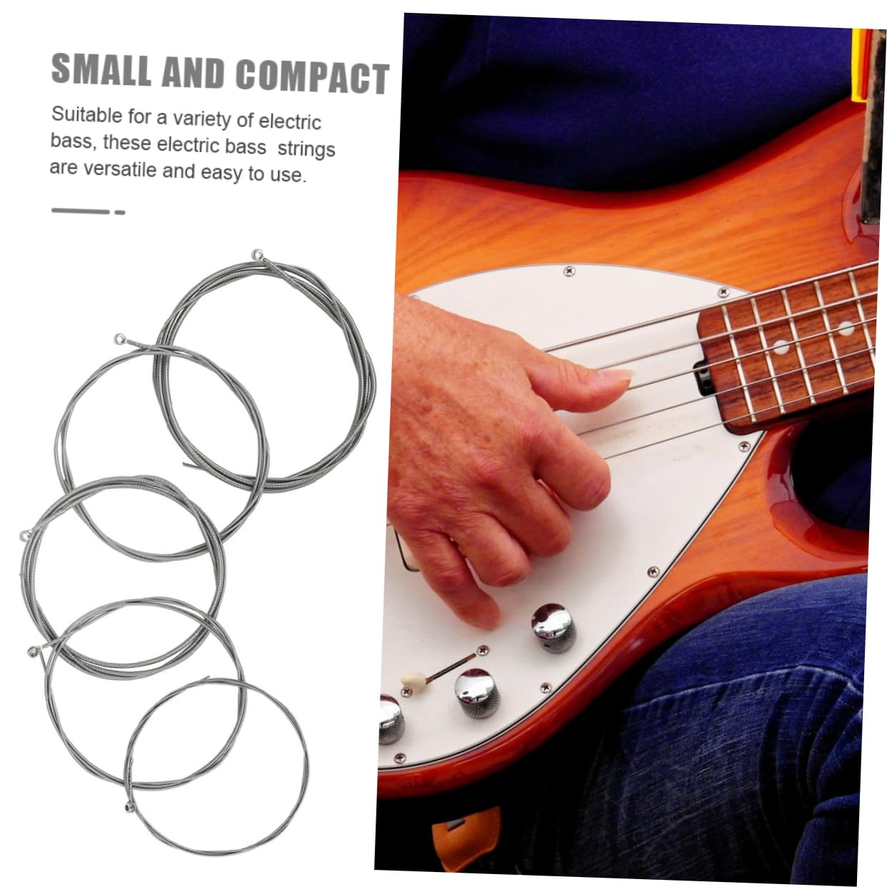 Toyvian 5pezzi Corde per Basso Elettrico in Lega Corde di Ricambio per Strumenti Musicali Avvolte in Metallo Adatte Bassi