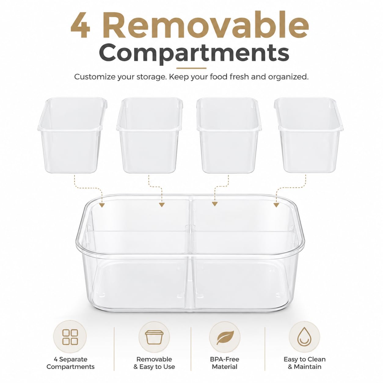 Vasukie 4-Compartment Meal Prep Container with Airtight Locking Lid – with Removable Cups for Meal Prep, Fruits, Nuts & Side Dishes, BPA-Free Clear Plastic (1500ML) — Amazon image 5