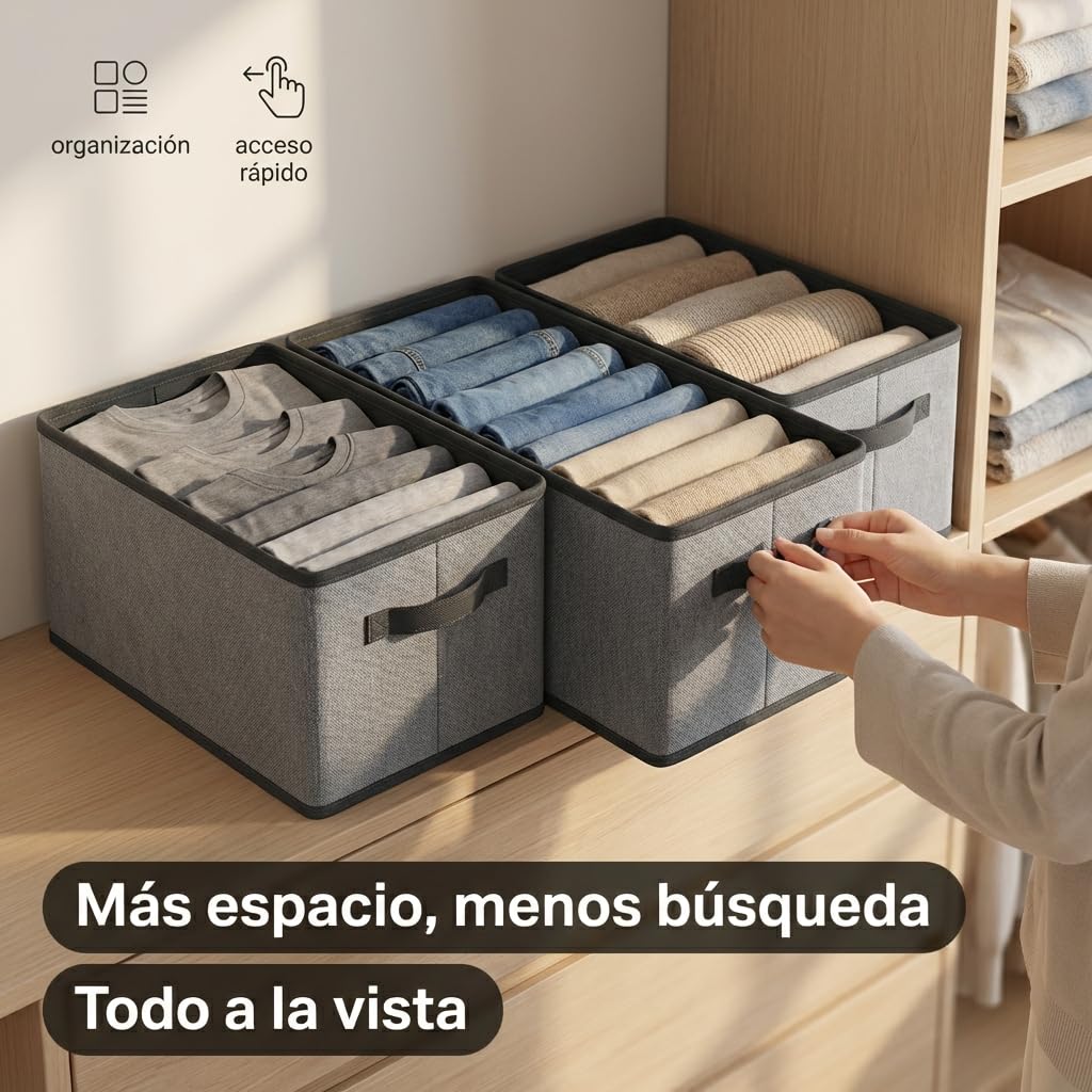 Pincho Schrank-Organizer, Aufbewahrungsboxen für Kleidung, Aufbewahrung zu Hause, Aufbewahrungsbox aus Stoff mit verstärkten Griffen, Schubladen-Organizer mit Fächern, faltbar, grau (6)