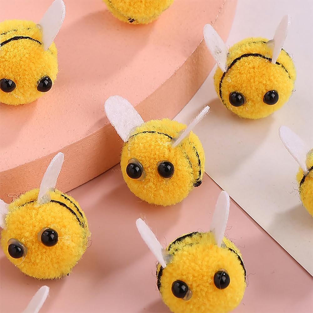 30 Pcs Felt Bees for Crafts Cute Pom Pom Bees Small Felt Craft Balls Mini Bees Figures for Decorations DIY Supplies