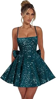 Sparkly Sequin Homecoming Dresses Short A-Line Spaghetti Straps Glitter Mini Cocktail Party Gowns for Teens. - Buy now