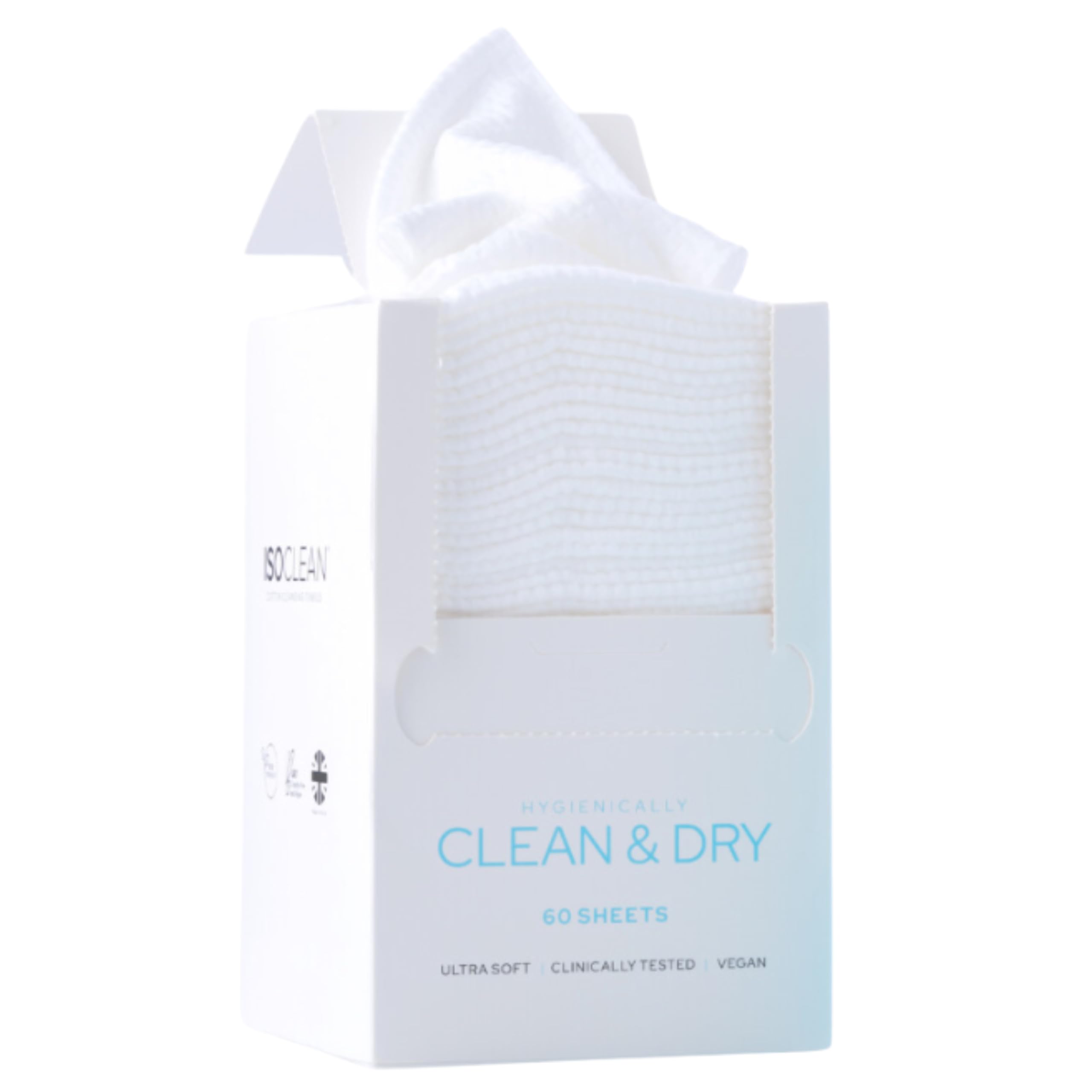 ISOCLEAN Disposable Face Towel - Soft Cotton Dry Wipes for Make-up Removal, Facial Cleansing & Skincare - Dual-Texture Design, Gentle Face Cloth for Sensitive Skin with No Added Fragrance - Box of 60