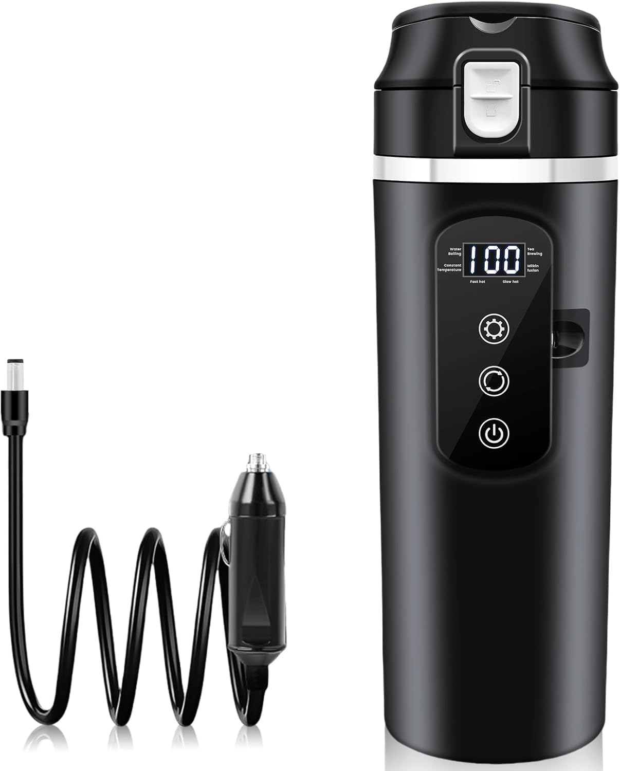 Bouilloire électrique pour voiture, tasse chauffante 500 ml, bouilloire de voyage, mini café électrique 12 V, réglage de la température variable jusqu'à 100 °C, pour camion, camping
