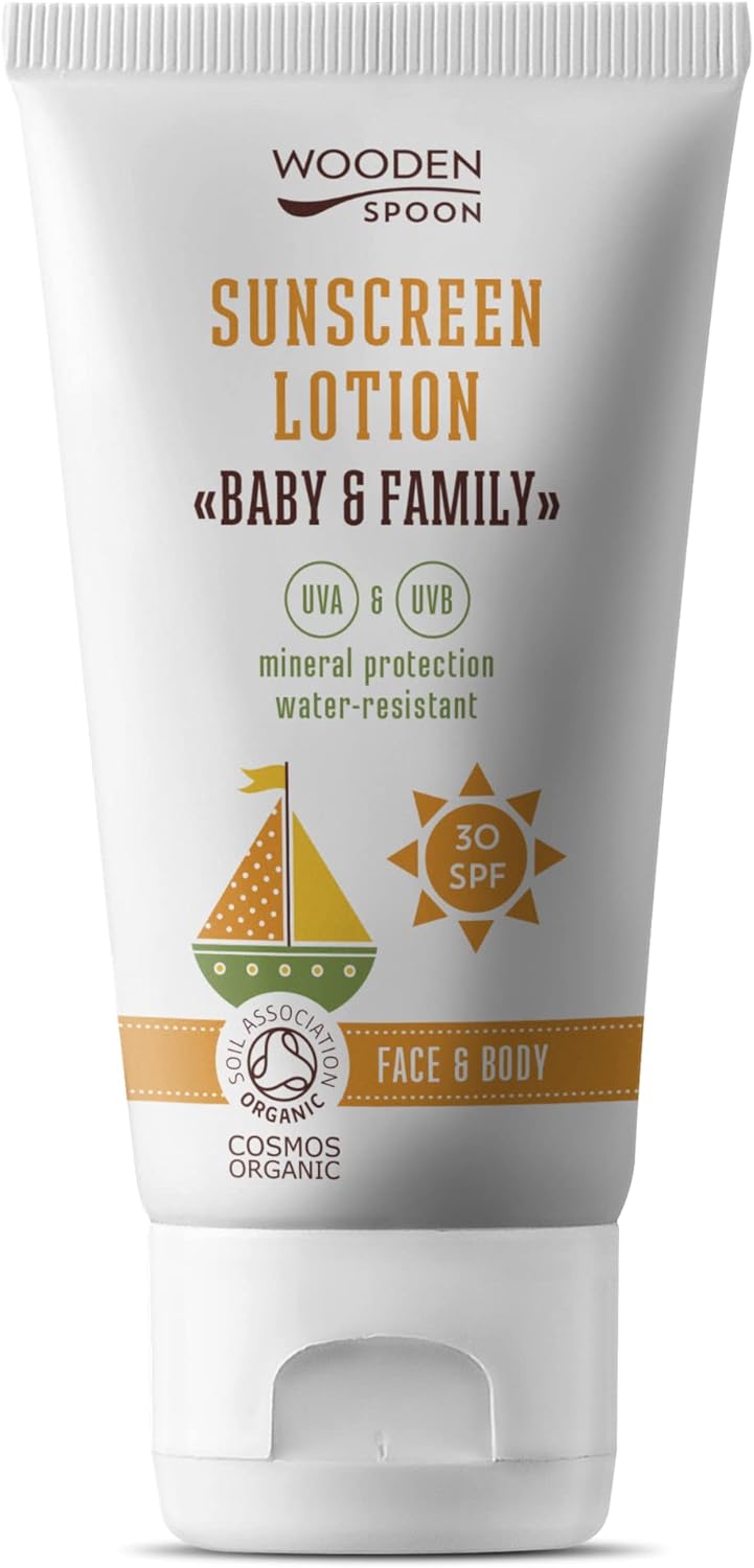 Wooden Spoon Biologische Zonnebrandcrème Baby en Familie SPF 30 – 100% Natuurlijk, Onzichtbare Zink, Geen Witte Waas, Hypoallergeen, Vegan, Waterbestendig – 150 ml