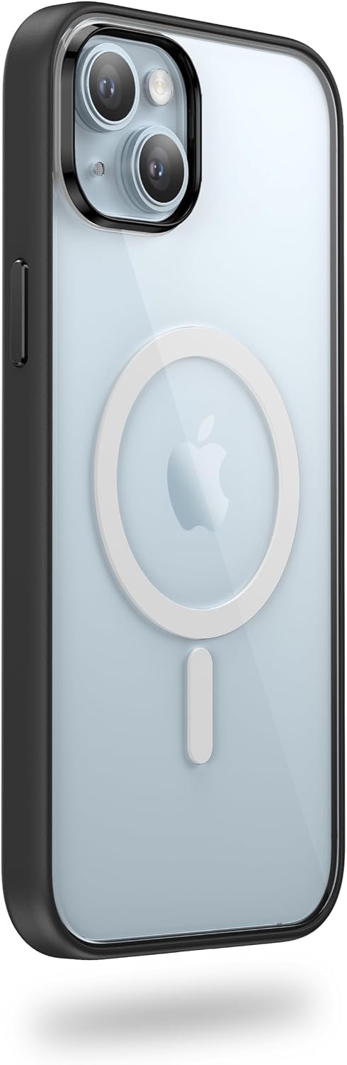 FLOLAB Surtect Tri-Fusion Magnetic for iPhone 15 Phone Case Protective Slim Design Magsafe Compatible Military Grade Black Frame Clear - Midnight Black image 2