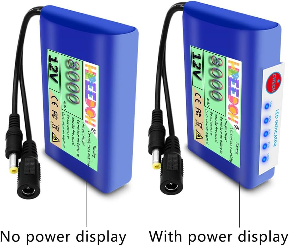 Polymer Lithium Battery 12V Lithium Ion Battery 8000mAh with Charger for 0-100W LED Light Strip Audio Monitoring Motor,12v8ah(no Power Display)