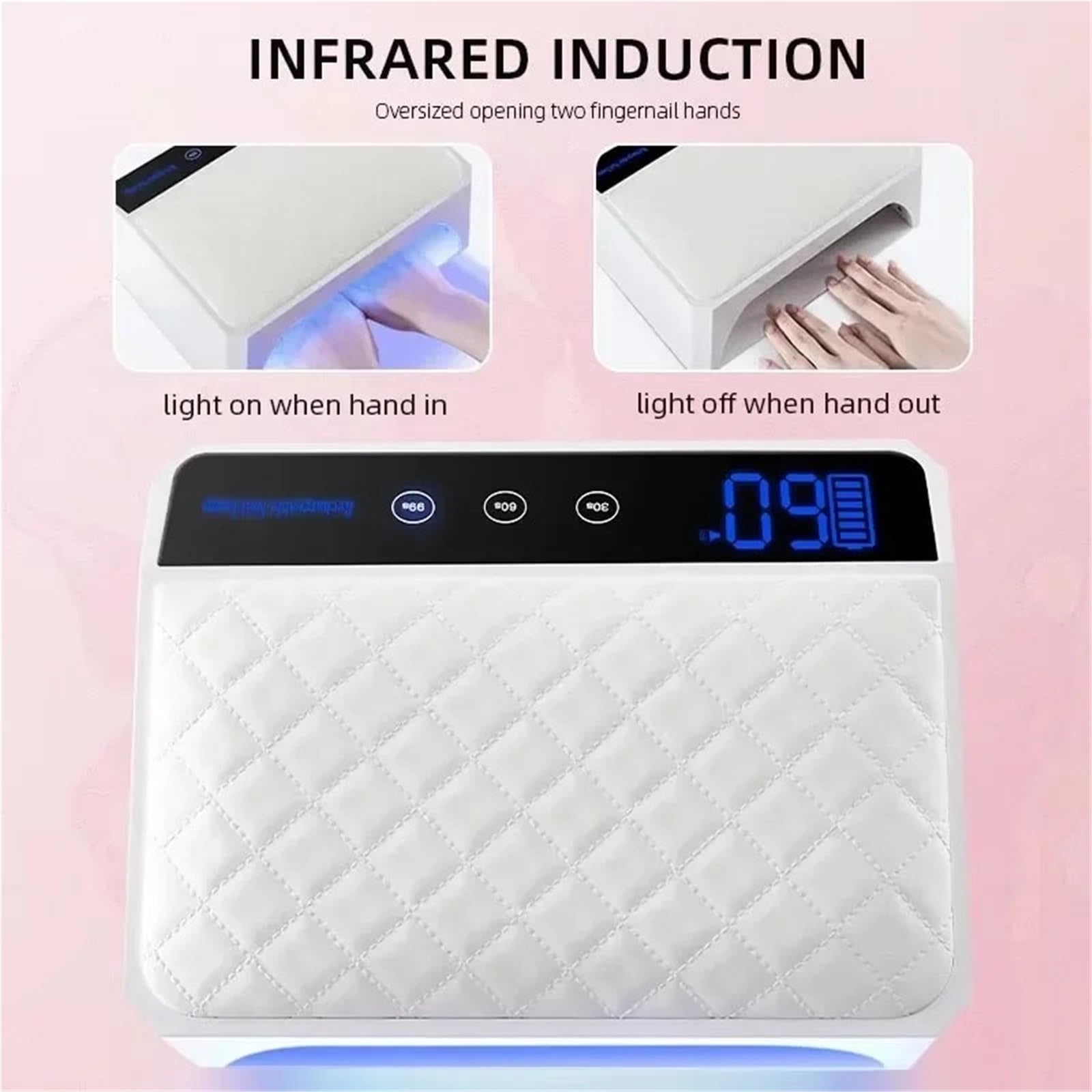 Lampara de uñas Lámpara de uñas UV LED de 178 W con almohadilla for las manos, diseño extra grande for dos manos, secador de uñas recargable.(Bianco)