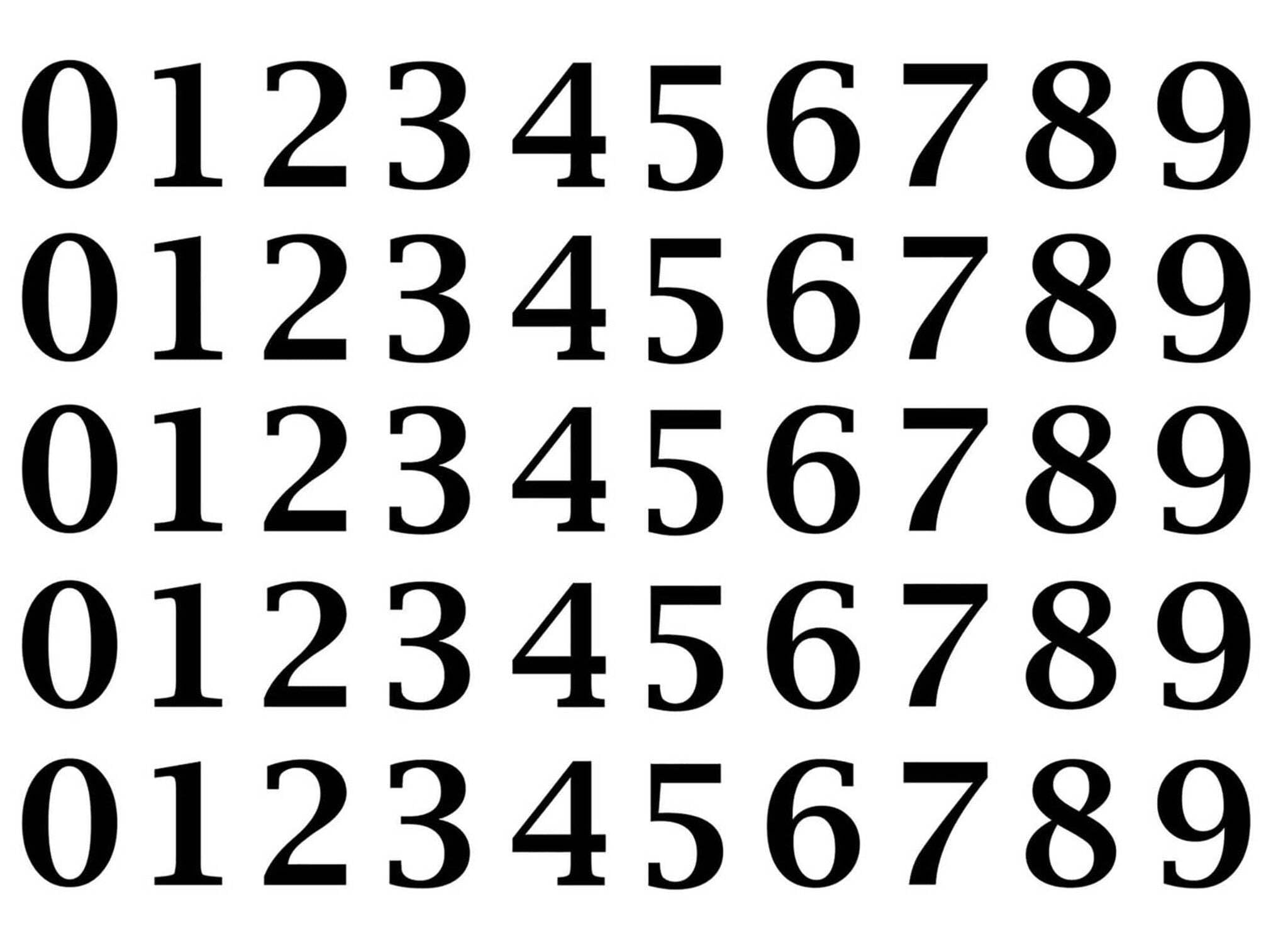 Lucida Font Numbers 50 pcs 0.5 Inch Black Fused Glass Decals