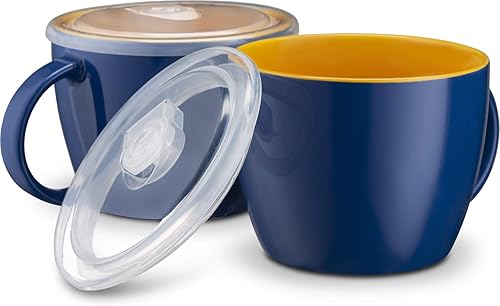 Miniatura 1 de KooK Juego de tazas de cerámica para sopa con tapa y asas, cuencos de 25 onzas aptos para microondas para cereales, avena nocturna, café, uso de