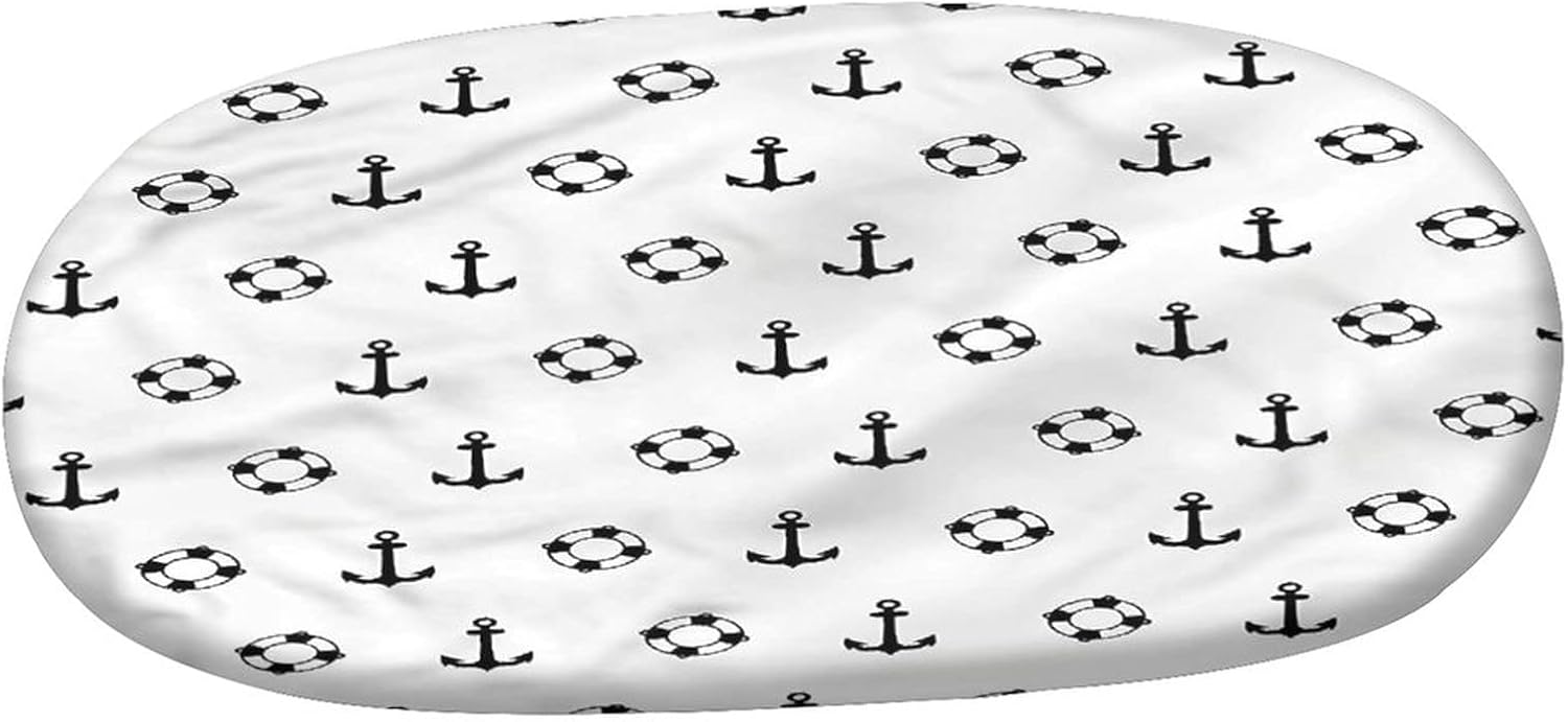 XISUNYA Oval Fitted Patio Table Cover Tablecloth, Nautical Elastic Edged Polyester Table Cover,Anchors and Lifebuoys Print Fitted Table Pad, Fits Oval Tables up to 48" x 72" for Party Outdoor Patio