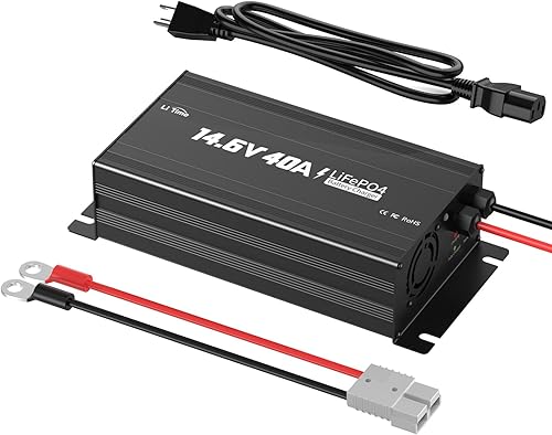 LiTime Cargador de batería de litio de 14.6 V 40 A montado para batería de litio LiFePO4 de 12 V con indicador LED e interruptor de