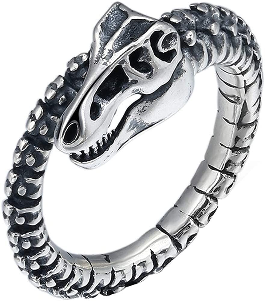 LSSEDA Men Rings,Protection Wealth Ring,Vintage Real 925 Sterling Silver Dinosaur Skeleton Ring for Men Women Open and Adjustable