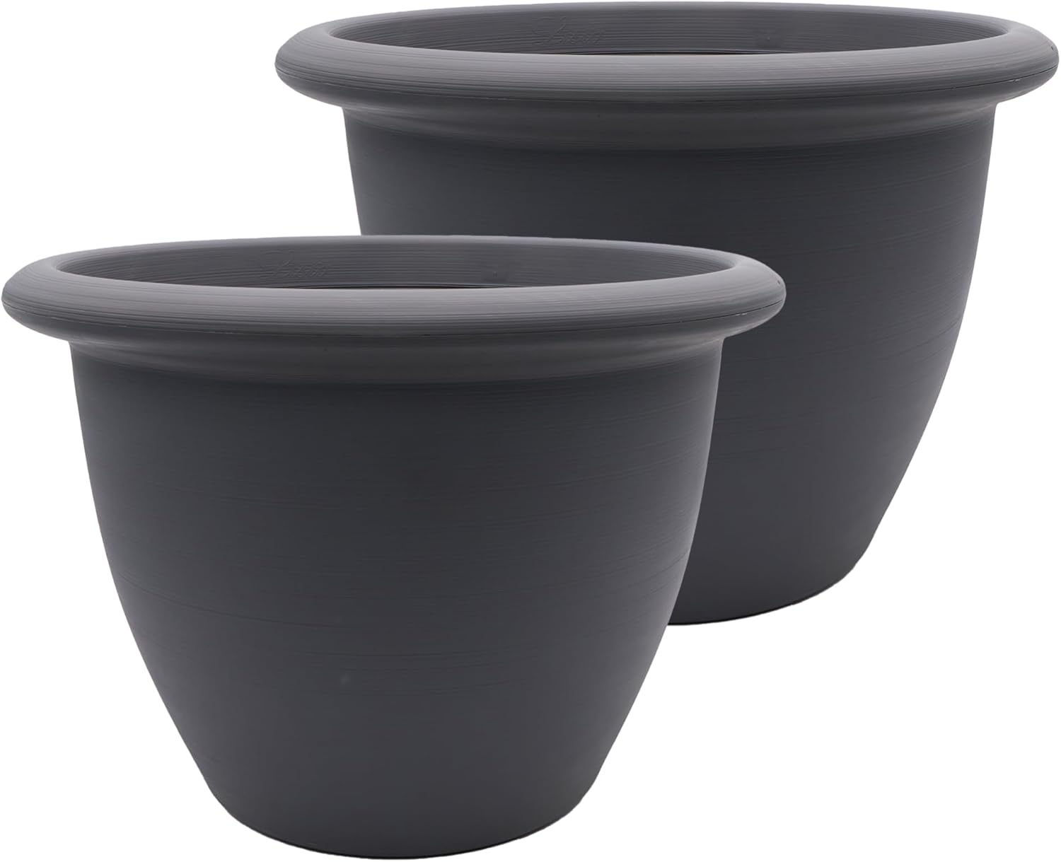 The HC Companies Sevilla Flower Planters - Durable Outdoor & Indoor Planter - Round Lightweight Self Watering Plant Pots for Herbs & More (12" Warm Gray, Pack of 2) Warm Gray 12" Pack of 2