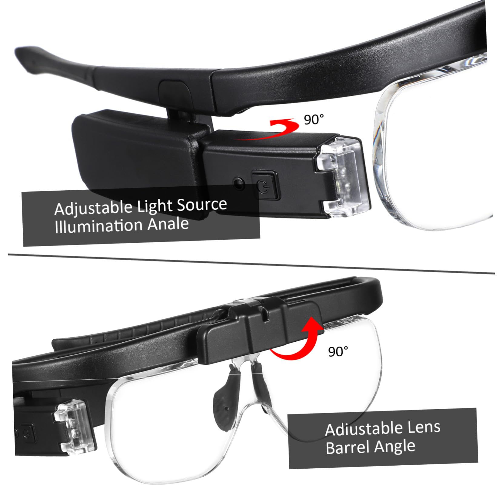 Cabilock Gafas con y Luz LED Recargable Manos Libres para Trabajo Preciso y Lectura Diseño Tipo Gafas para Manualidades y Uso Diario