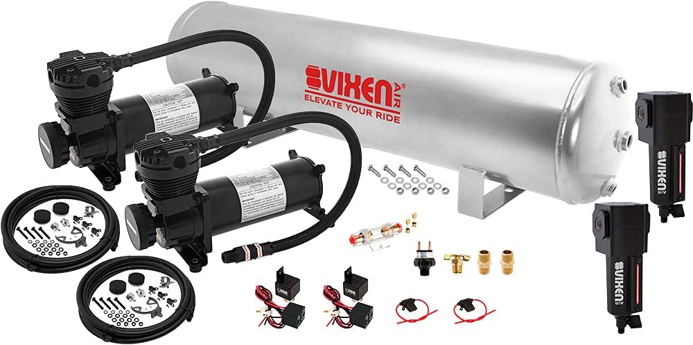 Vixen Air Suspension Kit for Truck/Car Bag/Air Ride/Spring. On Board System- Dual 200psi Compressor, 5 Gallon Tank. For Boat Lift,Towing,Lowering,Load Leveling,Bags,Onboard Train Horn VXO4852GDBF