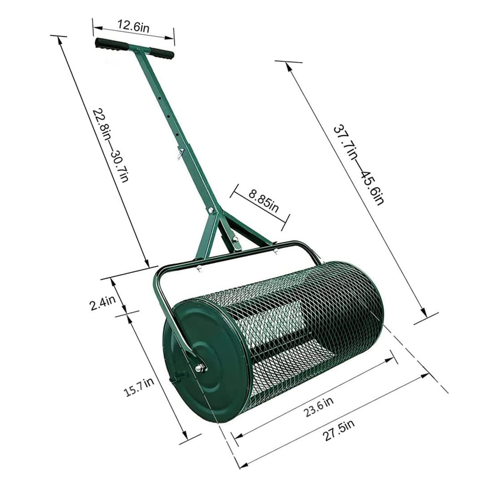 Esparcidor De Abono para Césped Y Jardín, Rodillo Esparcidor De Compost Y Turba De Alta Resistencia De 60 Cm con Mango En Forma De T, Herramienta Duradera para Esparcir Fertilizante Y Estiércol