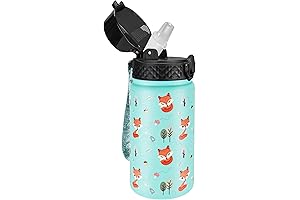14 Oz Kids Insulated Stainless Steel Water Bottle with Straw Lid -...