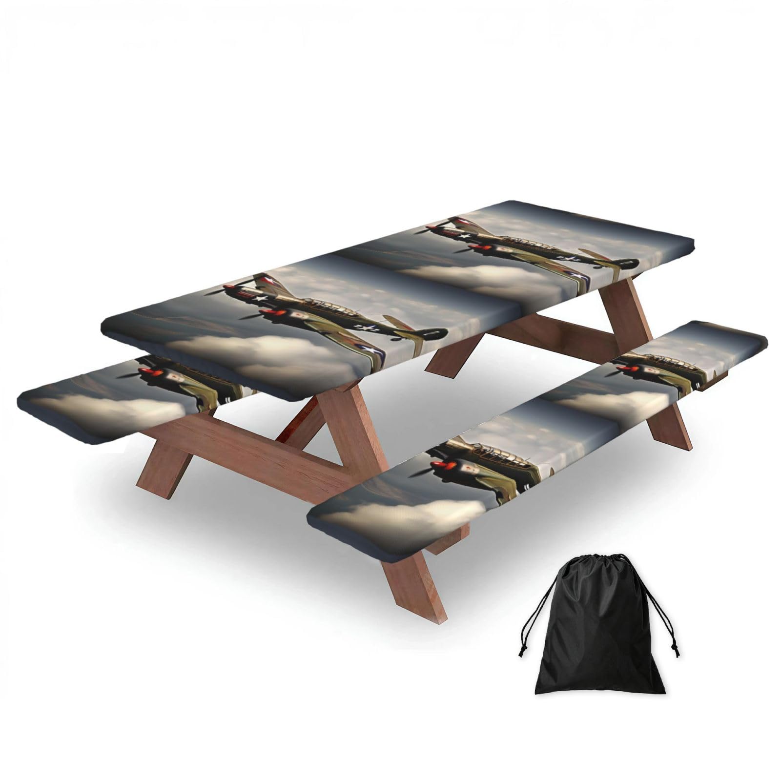 Zyjhyy Black World War 2 Aircraft Airplane 2-Standard-Scale-2_00X Print 3 Pack Wipeable Picnic Bench Cover And Table Cover Lightweight Table Cloth For Camping Outdoor