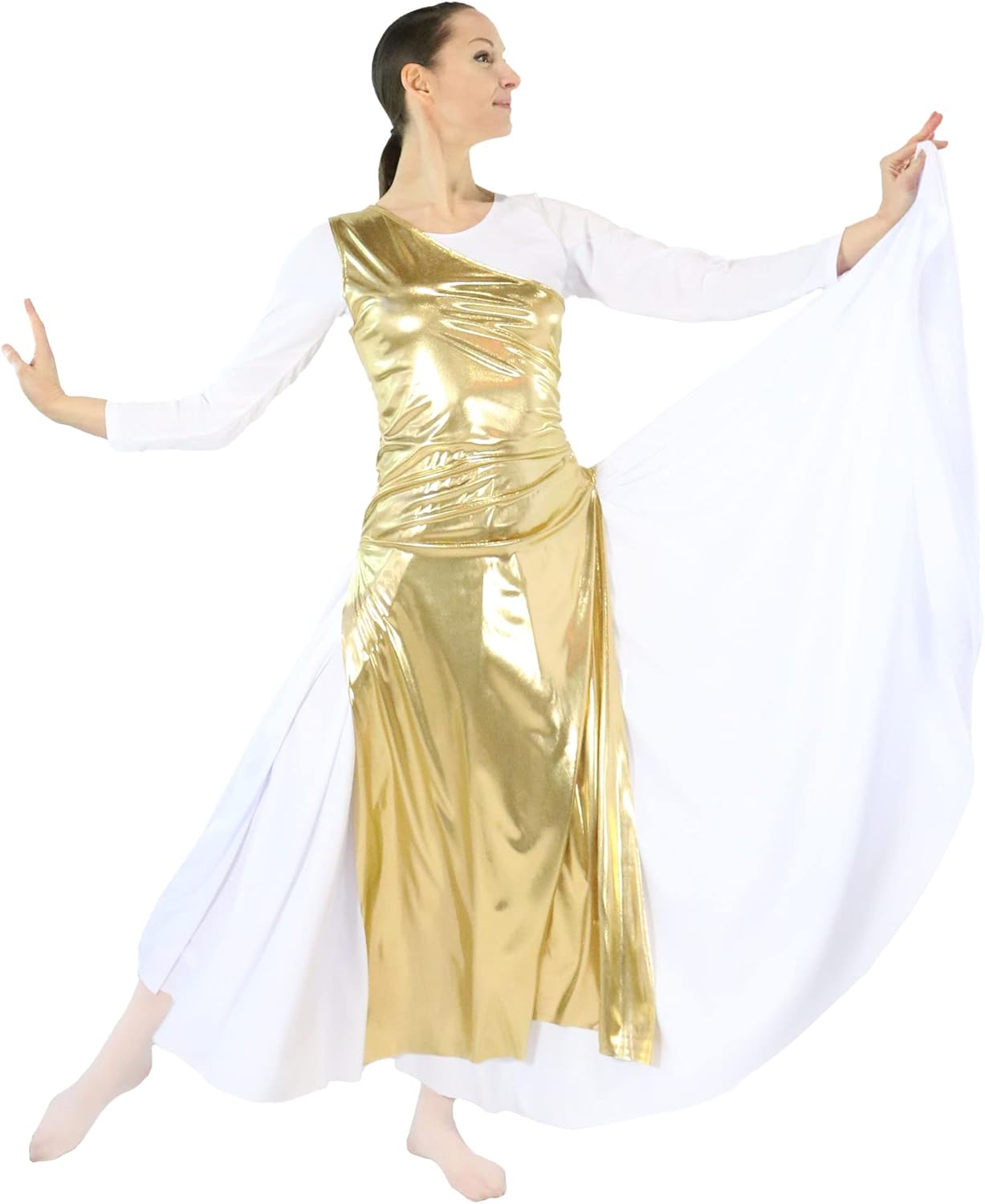 Danzcue Womens Metallic Worship Dance Tunic with Side Slits(White Dress Not Included) - Image 3