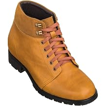 CALTO Mens Invisible Height Increasing Elevator Shoes - Brown Leather Round-Toe Lace-up Ankle Boots - 3.3 Inches Taller - K9361 - Size 9 DM US