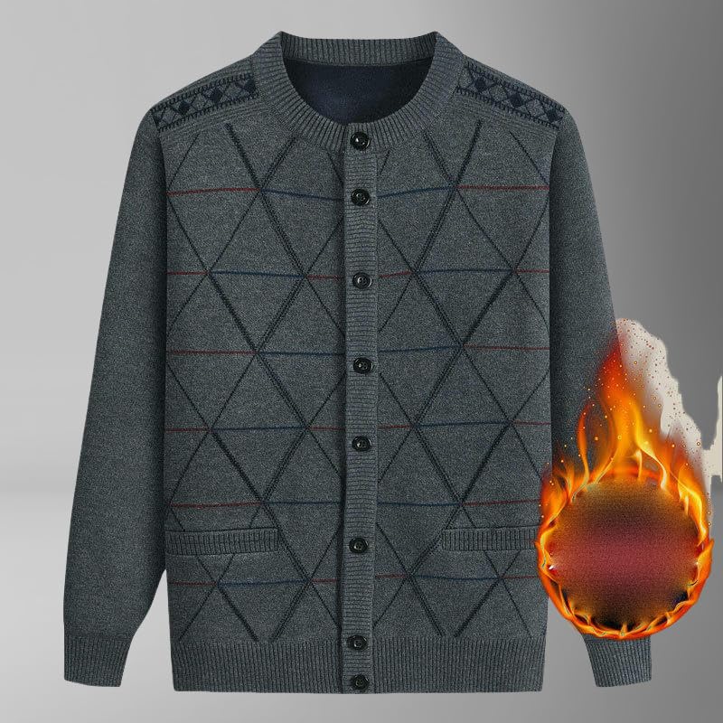 Autumn Winter Men's Fleece Lined Casual Warm Knit Cardigan2