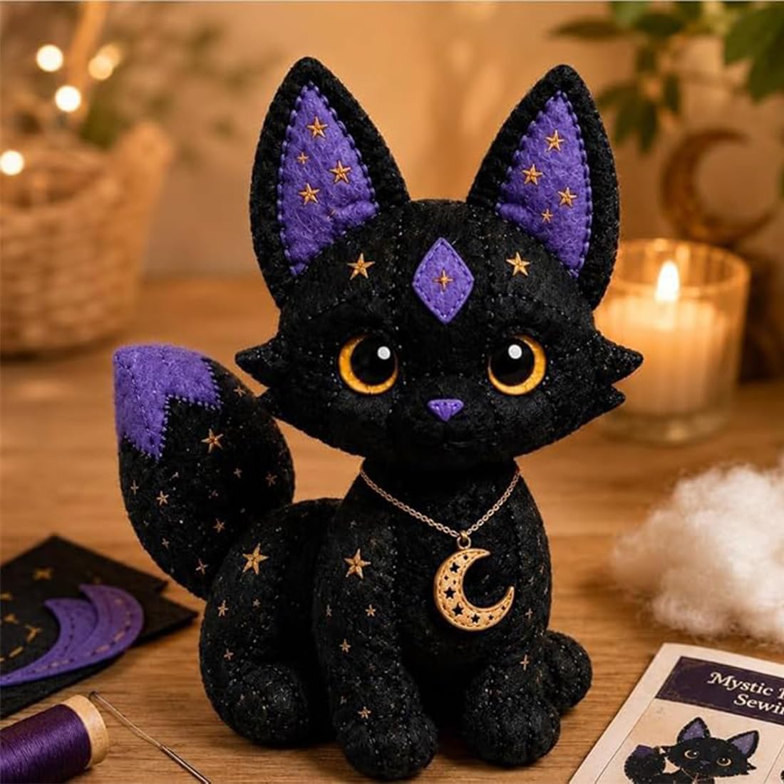Kit de costura de animales de patchwork místico, kit de costura de gato estrella de patchwork místico (A6)