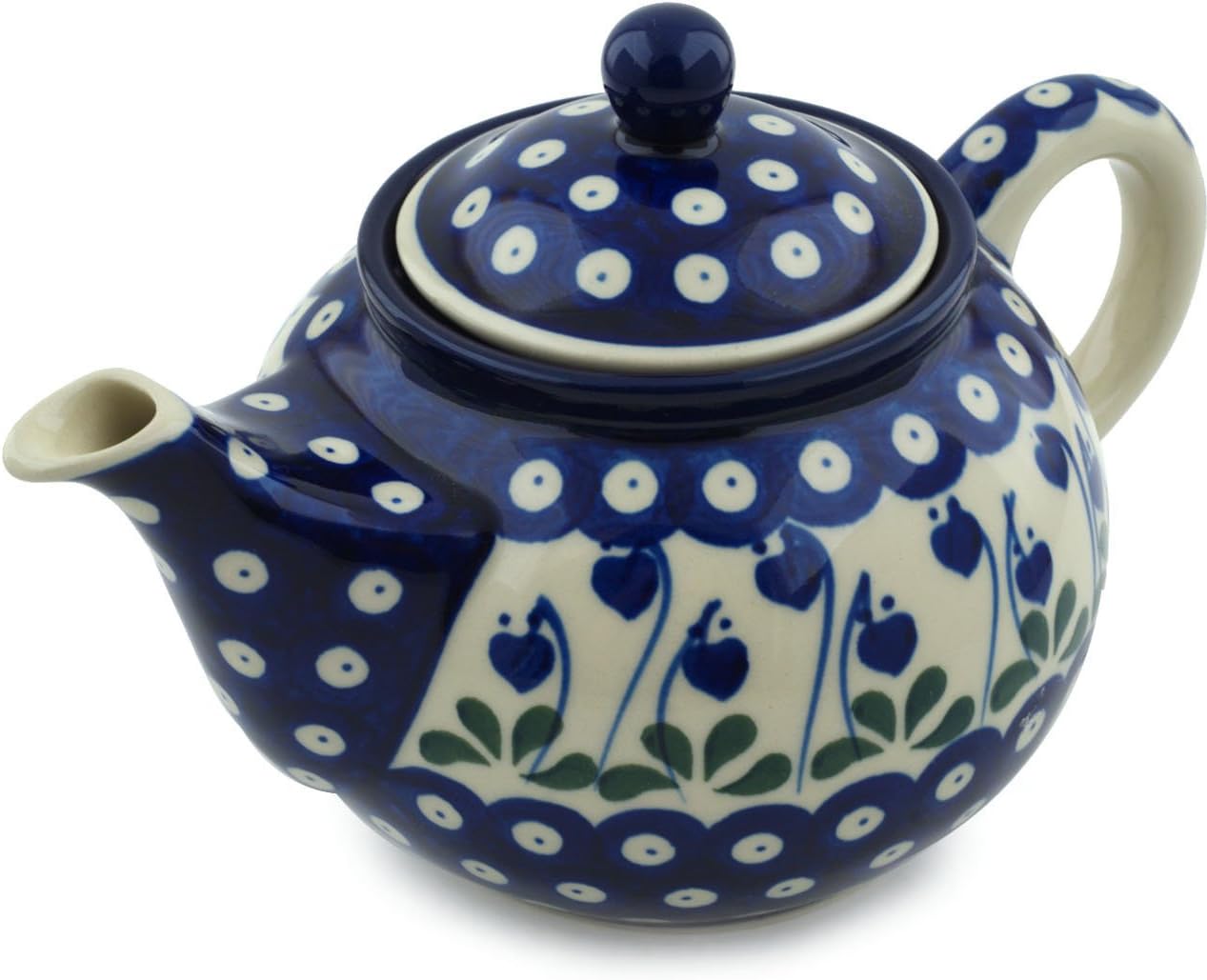 Polmedia Polish Pottery Tea or Coffee Pot - Bleeding Heart Peacock Pattern Handmade in Boleslawiec Poland by Ceramika Artystyczna + Certificate of Authenticity