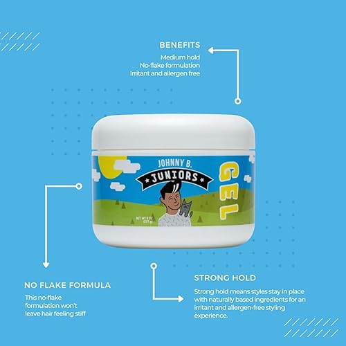 JOHNNY B. Gel para el cabello Juniors para niños, sin escamas, de retención media, tarro de 8 onzas