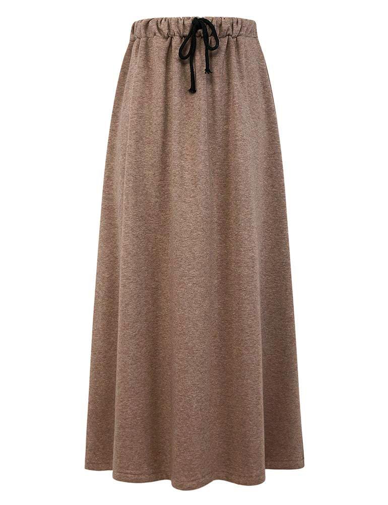 Ylingjun - Gonna Lunga Donna in Jersey Caldo Foderato, Pile Elastico in Vita a una Linea Svasata Invernale - M