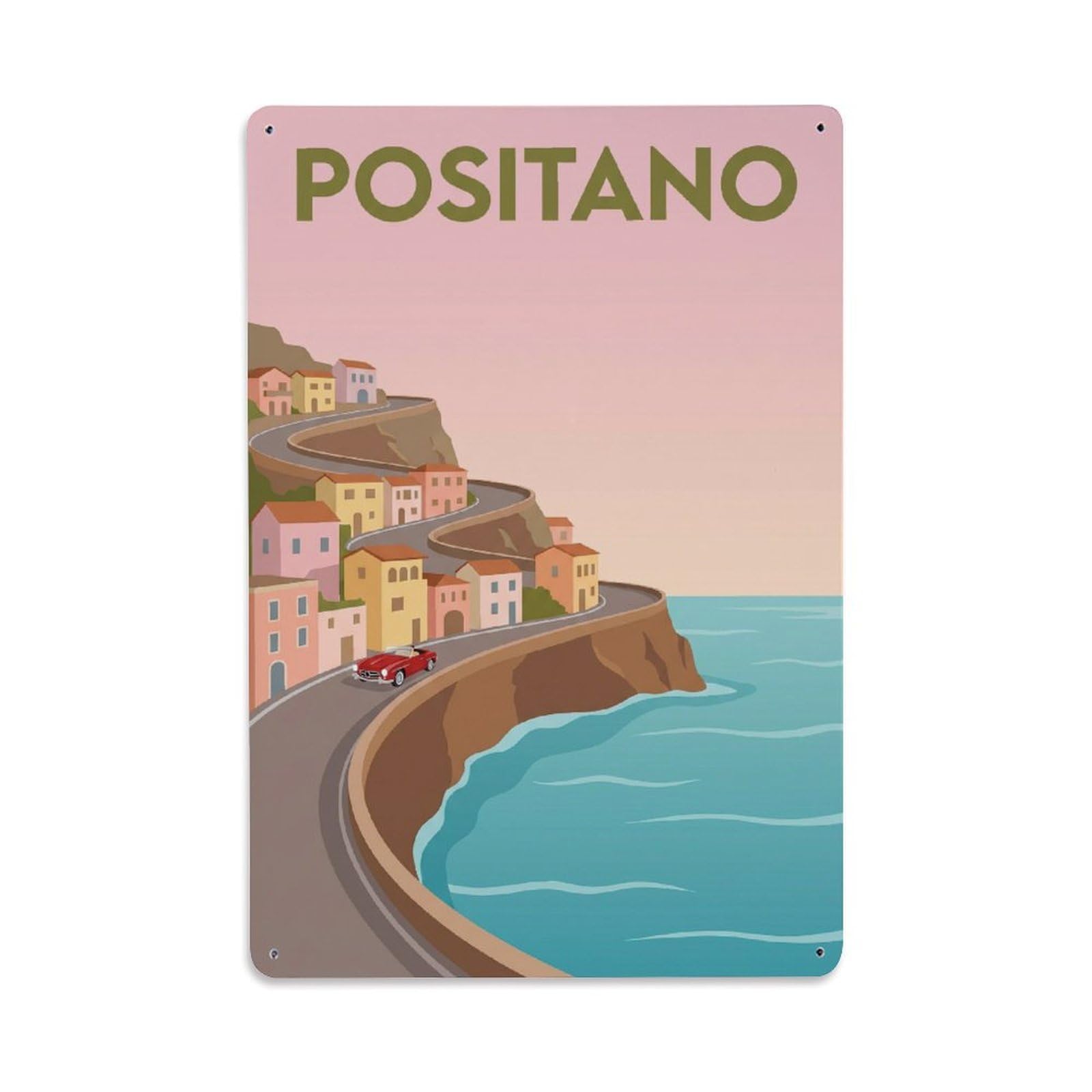 Vintage Travel Positano Italy Dawn Metal Tin Sign Plaque Wall Decor for Cafe, Club Bar, Office, Garden Metal Poster 8x12Inch
