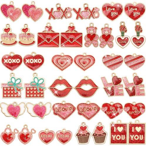 MARFOREVER 40 Pcs/20 Pairs Valentines Day Charms for Jewelry Making
