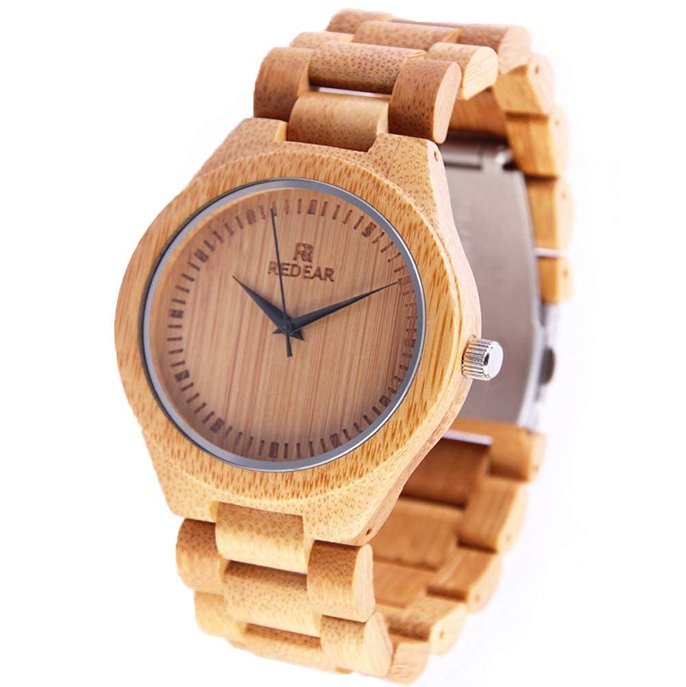 Reloj de bambú natural ligero y analógico de diseño vintage casual