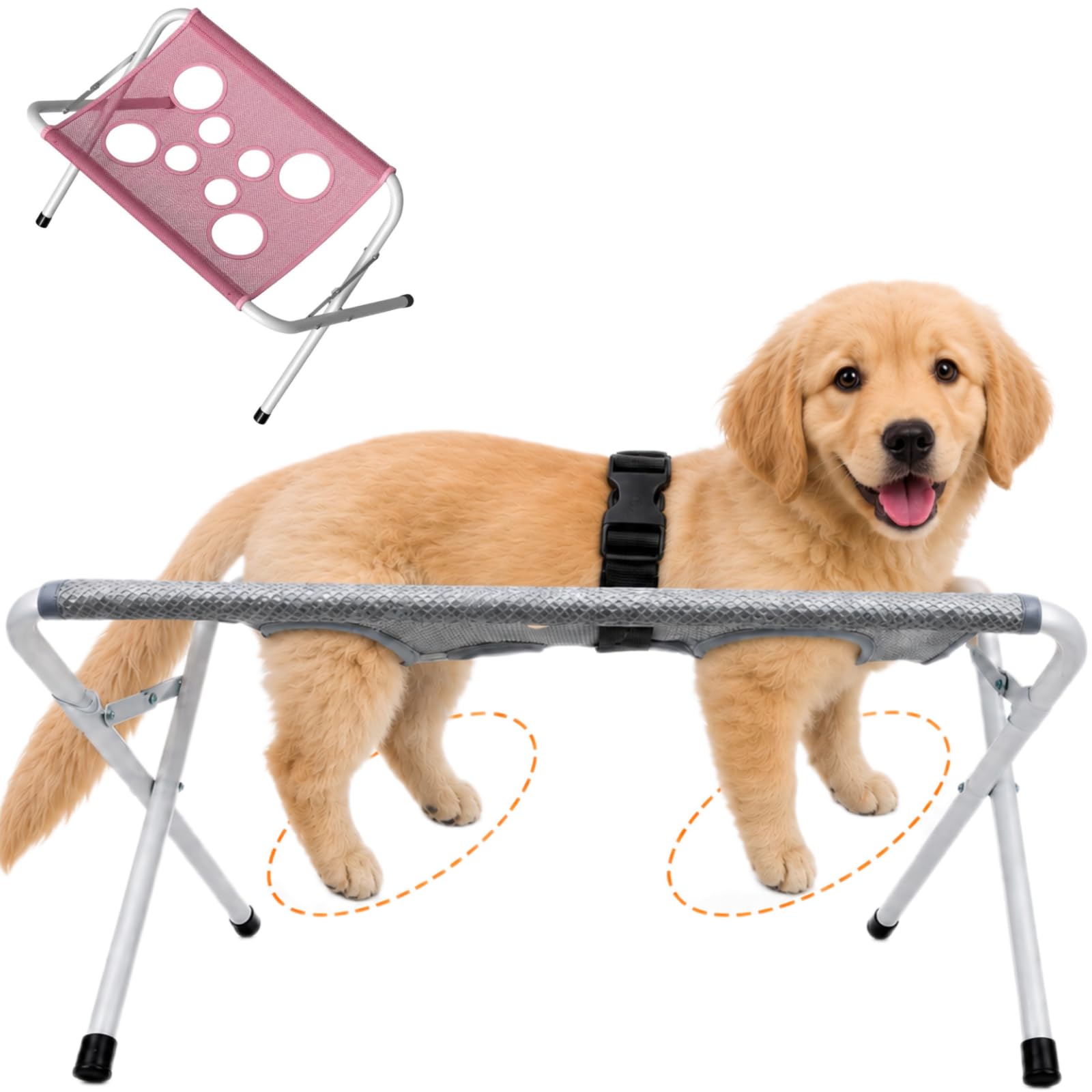 Dog Grooming Table, Foldable Dog Bath Stand with Secure Restraint Strap, Portable Pet Washing Station for Bathing, Nail Clipping, Drying & Grooming, Mesh Grooming Stand for Small Dogs Cats