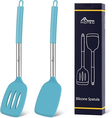 HOTEC Espátula de silicona resistente al calor, juego de espátulas de cocina, utensilios de cocina para utensilios de cocina antiadherentes, sin