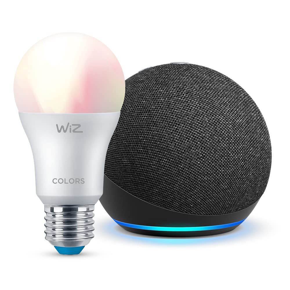 Echo Dot (4th generation) | Smart speaker with Alexa (Arabic or English) | Black + WiZ Smart Bulb Tunable Color (E27), Works with Alexa - Smart Home Starter Kit