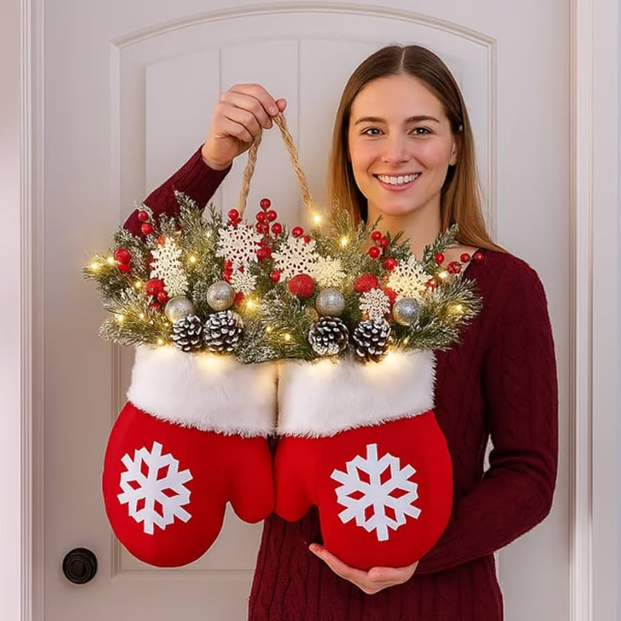 Amazon.com: Twinkling Christmas Mitten Wreath with 120 LED Lights